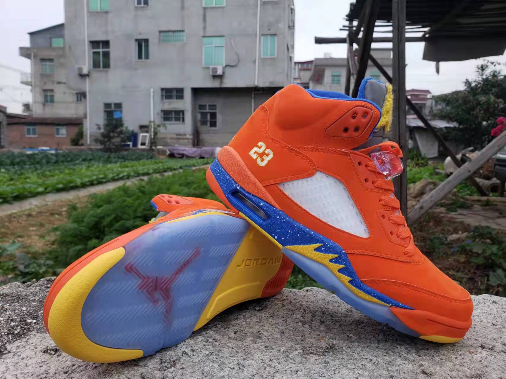 New 2022 Air Jordan 5 Retro Orange Yellow Blue Shoes